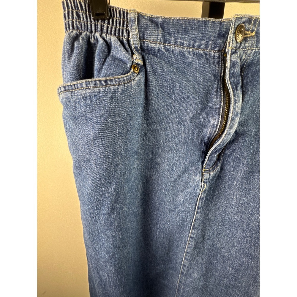 White Stag Denim Midi Skirt Womens 14 Blue Excellent Elastic Waist Casual Modest - Picture 2 of 9